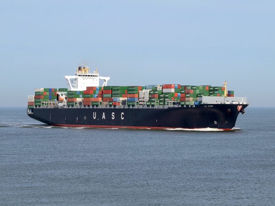 cargo container ship in Rotterdam, The Netherlands.