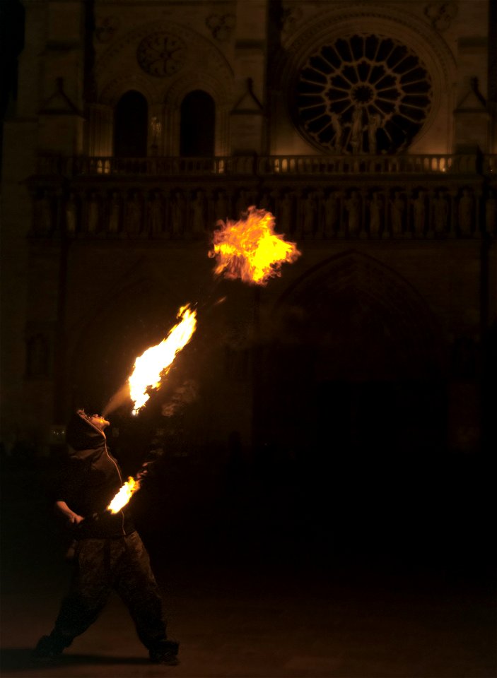 Fire spitter at Notre Dame photo