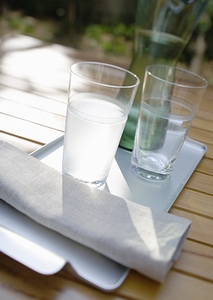 Two cup of water displayed on the table vintage color photo