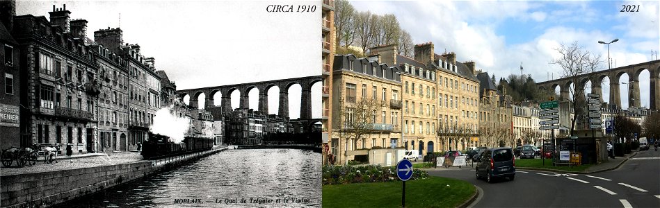 MORLAIX - le quai de tréguier et le viaduc,