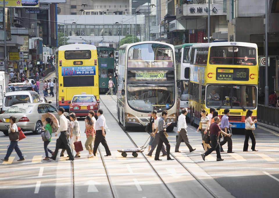 Double-decker trams in Hong Kong