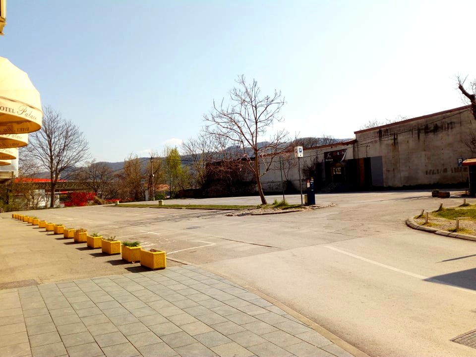 Empty parking near Palace hotel in center of Banja Luka because of Coronavirus pandemic