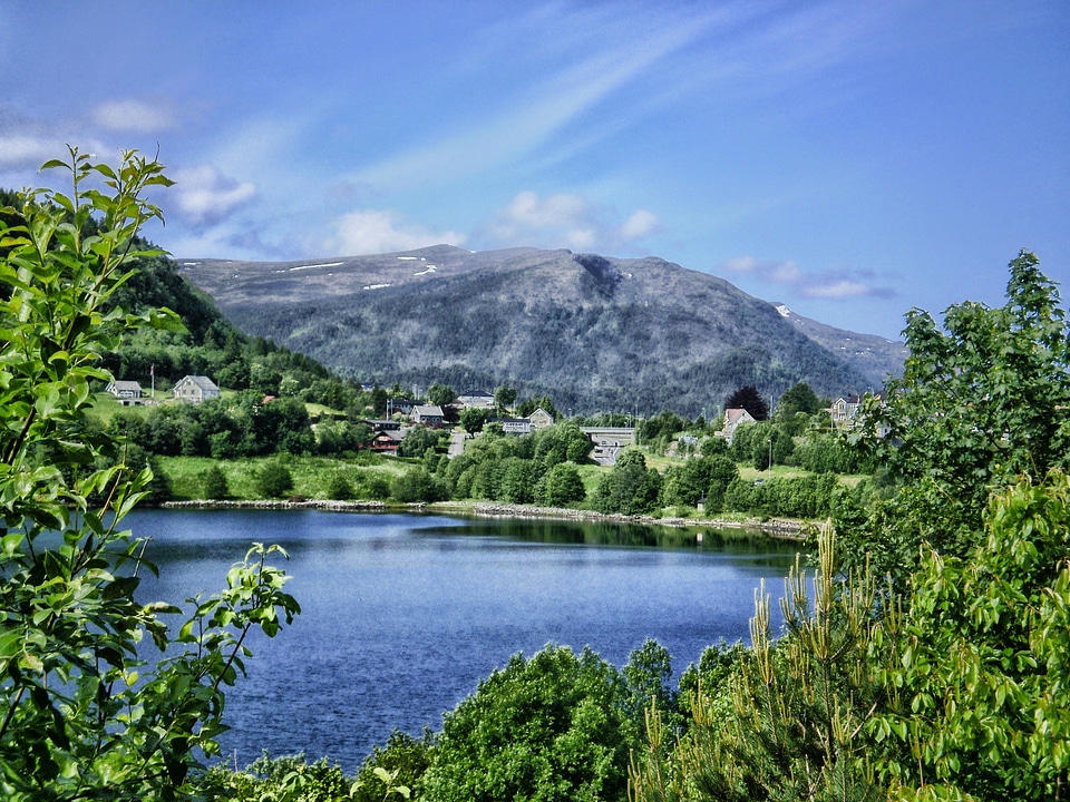 Spring mountain village landscape