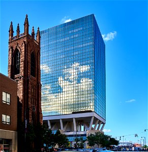 christ church cathedral w/ 1 corporate center behind it.