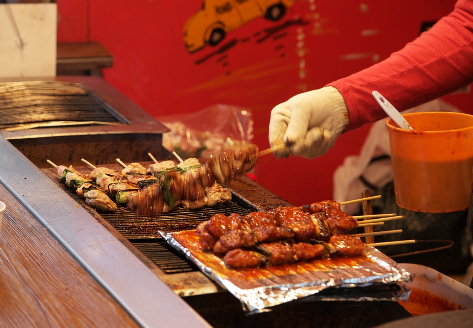 delicious chicken kebab on grill