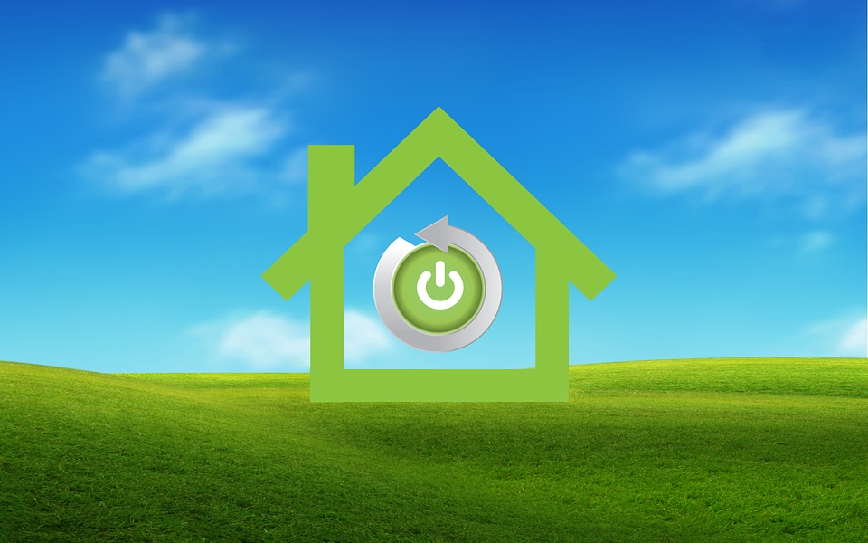 Nature concept with green button, eco house