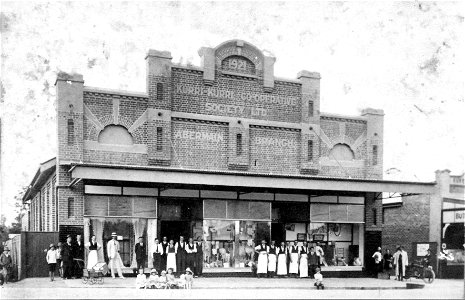 Staff outside Abermain Branch Store (1921) of the Kurri Kurri Co-operative Society Ltd, Abermain, NSW, [1921]