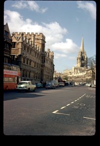 High Street looking west with University College on the left and the spires of the University Church of St Mary the Virgin photo