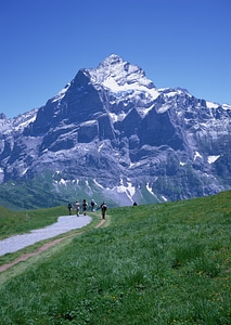 hikers team in the mountains. Matterhorn. Swiss Alps