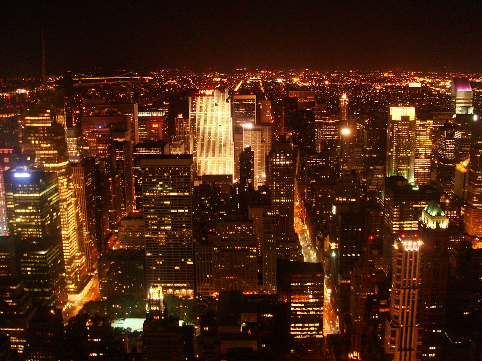 New York City skyline at night with Empire State Building