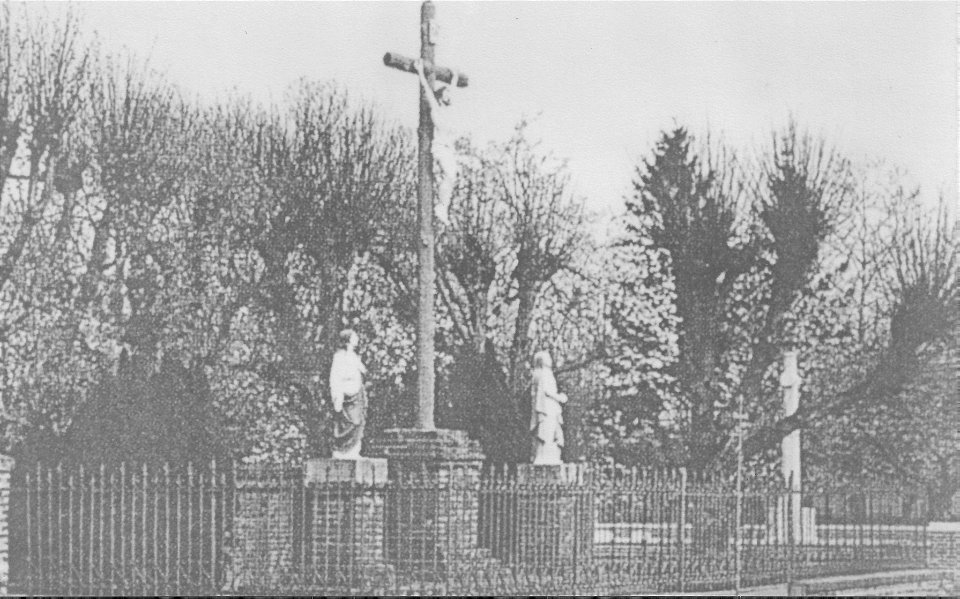 Crucifix and other statues outside a religious precinct, [n.d.]