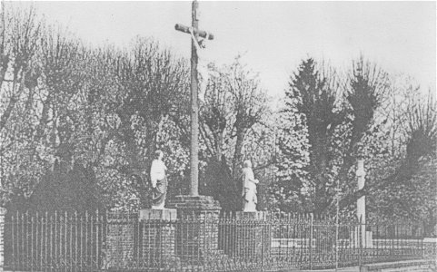 Crucifix and other statues outside a religious precinct, [n.d.] photo