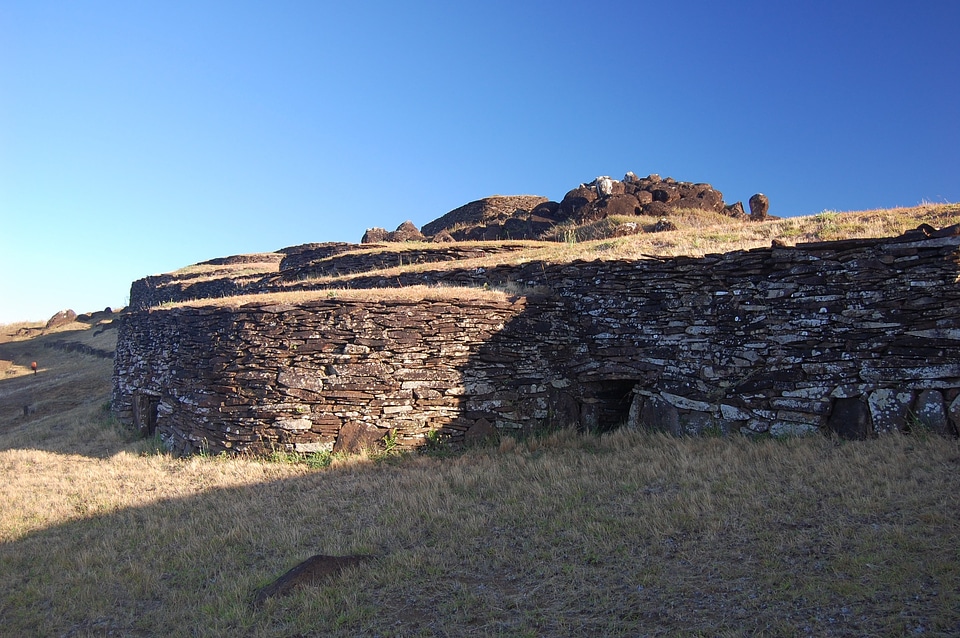 Ancient stone dwellings on the interior of Easter Island