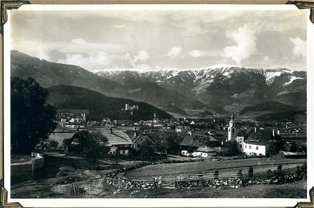 Brunico, Italy, Dolomite Mountains in background,[1944] - Postcard photo