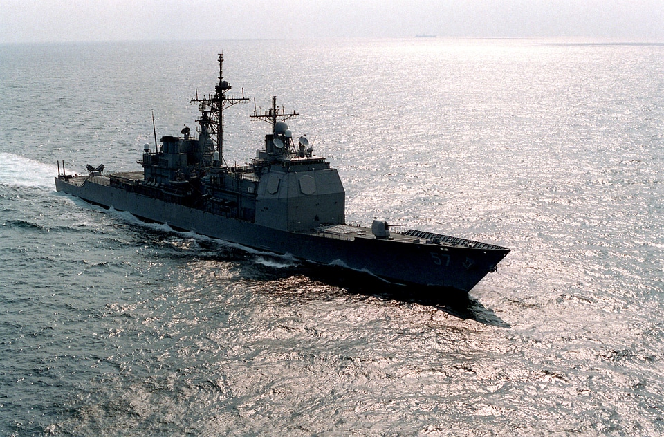 The guided missile cruiser USS Lake Champlain