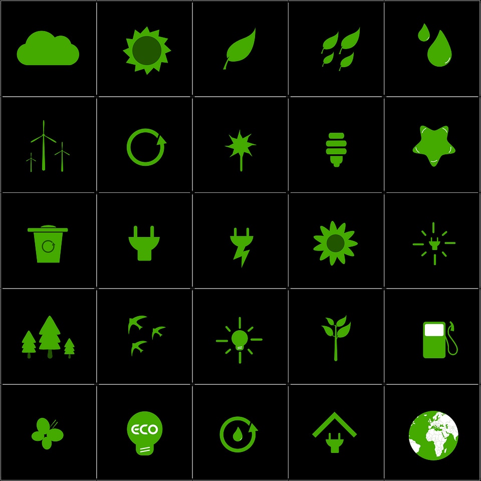 Green Living Ecology Environment Icons Set Nature