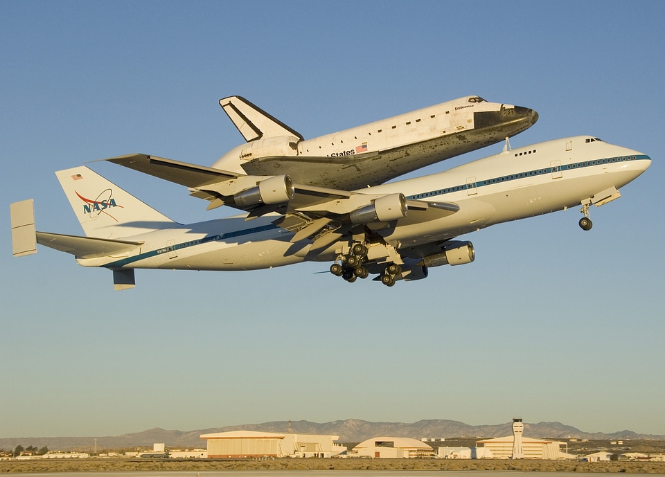 Endeavour mounted on a Shuttle Carrier Aircraft