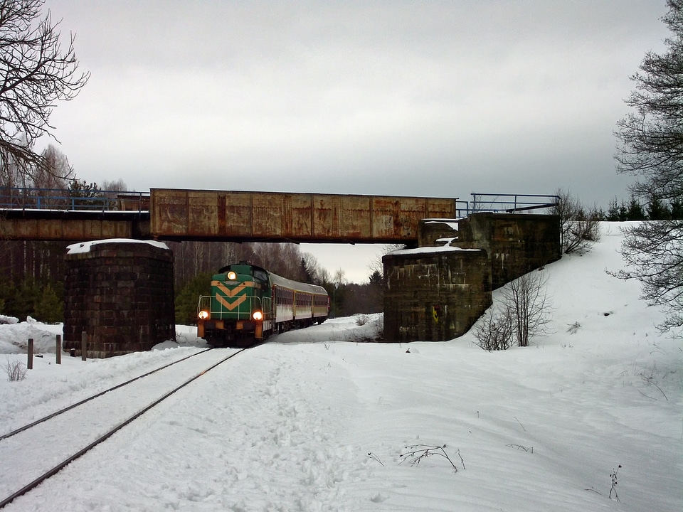 A train on snow covered tracks