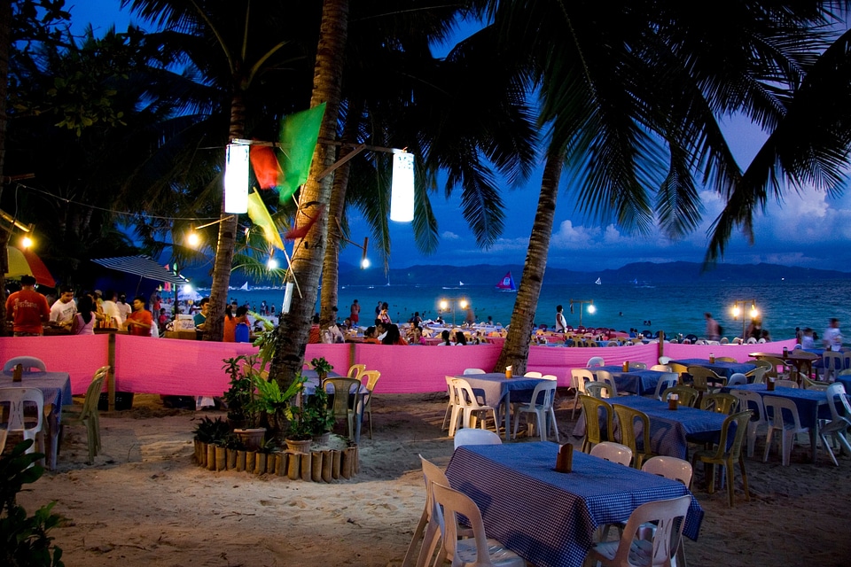 Tropical beach with beautiful palms Boracay Island