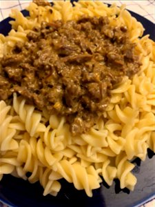 Another Home made before the Season Finale: noddles with beef meat out of the can cooked in bio hafer haver cuisine photo