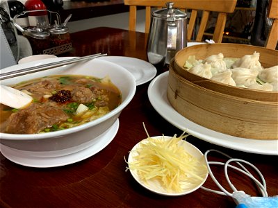 chinese beef soup with dumplings in Bangkok, Thailand
