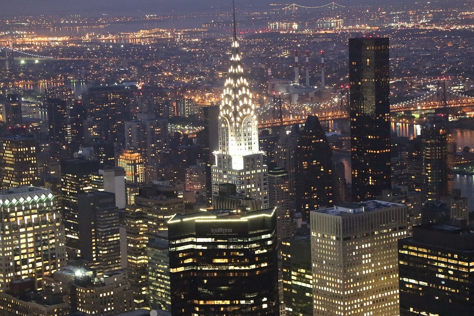 New York City skyline with urban skyscrapers at sunset. photo