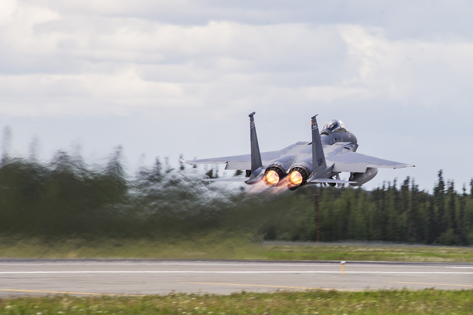 An F-15 Eagle takes off during Red Flag-Alaska