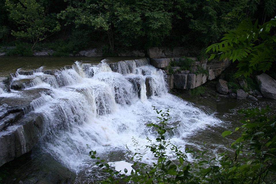 Beautiful waterfalls with rock formations at Taughannock Park