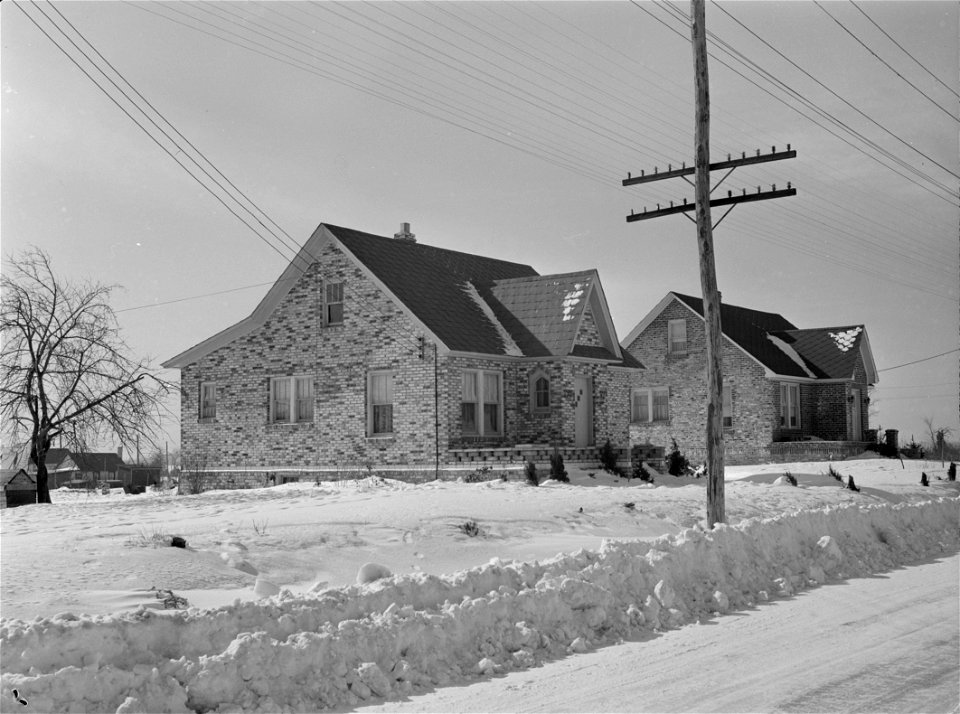 Shabby brick houses typical of Franklin Township near Bound Brook, New Jersey. Historic image.