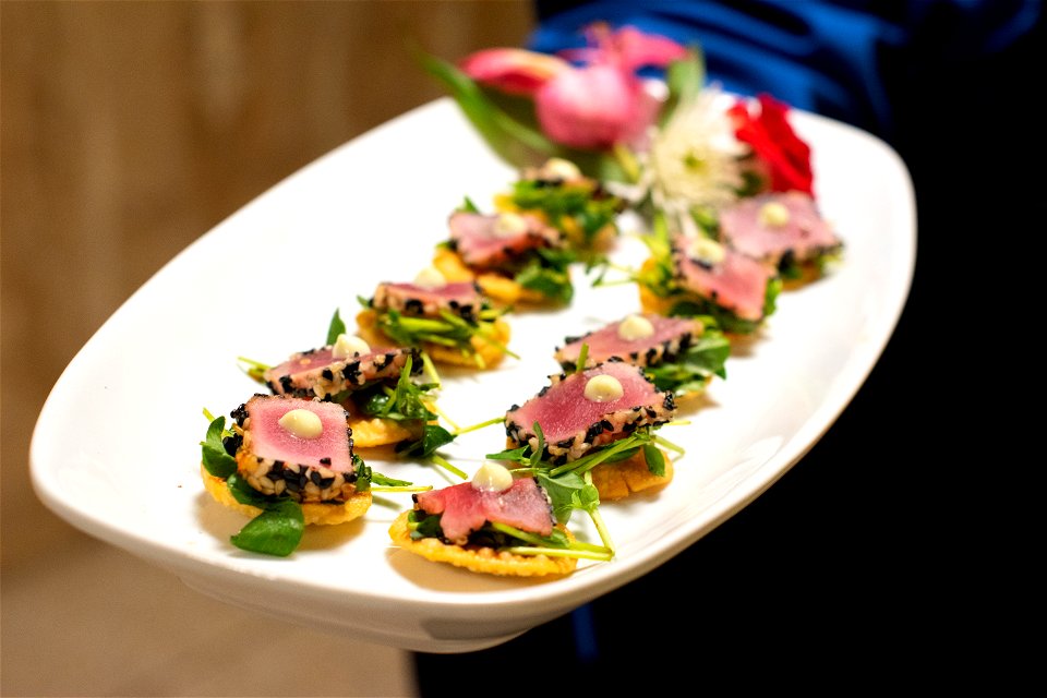 Seared Ahi Tuna on a Wonton Crisp with Wasabi Aioli