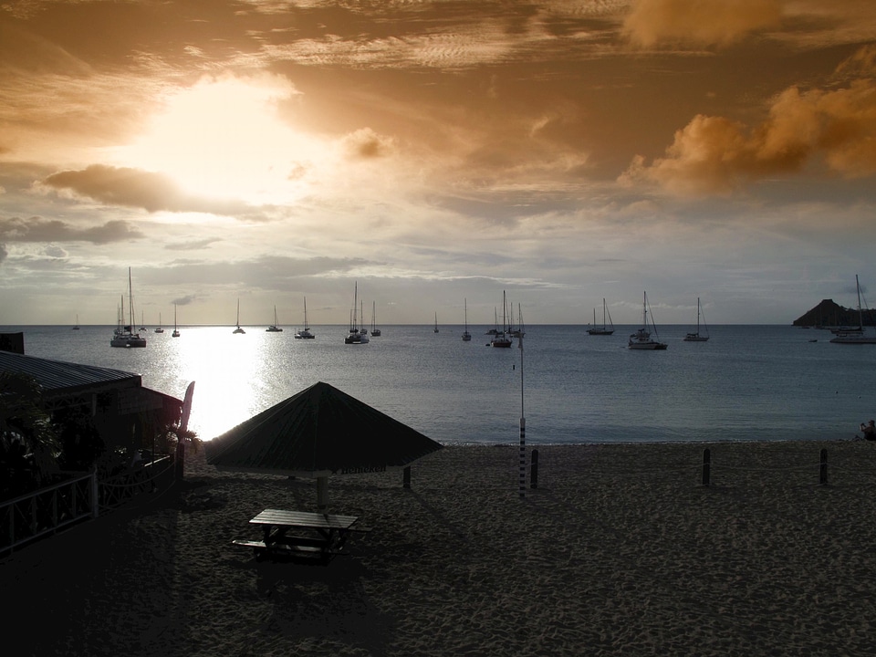 tropical sunset with golden sky Eastern Caribbean