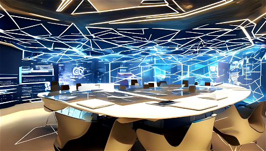 Inside Corporate Cyberpunk Boardroom photo