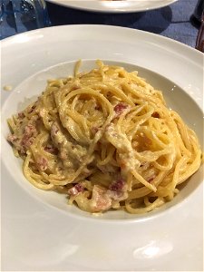 Original Spaghetti carbonara from Finale Ligure in #Italy. The real taste of Italien food.