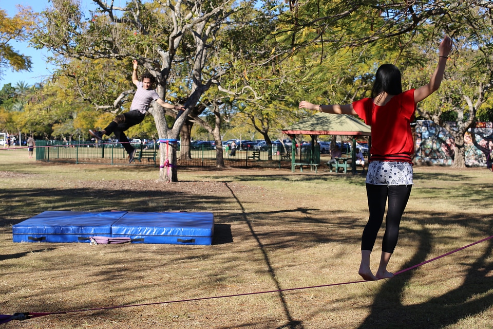 slacklining in New Farm Park Brisbane Australia