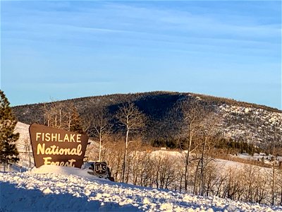 Fishlake NF Wood Sign in Snow 011223 photo