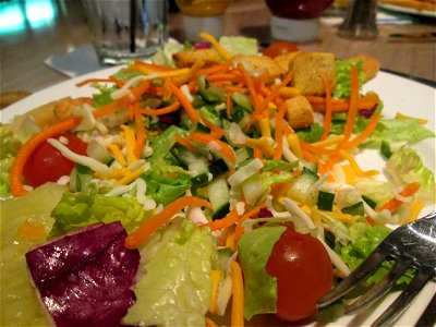 Salad with cheese and croutons photo