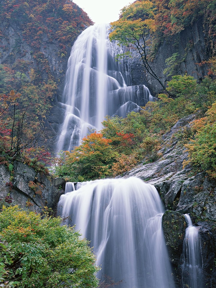 beautiful waterfall in forest, autumn landscape