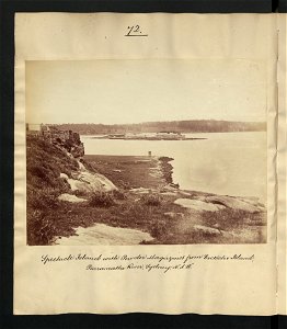 RAN Armament Depot Spectacle Island - Spectacle Island with Powder Magazines from Cockatoo Island c. 1870