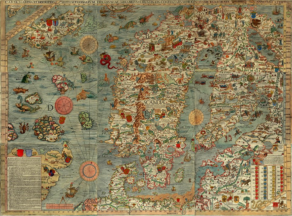 Map of Scandiwegia (Cartia Marina) by Olaus Magnus, 1539