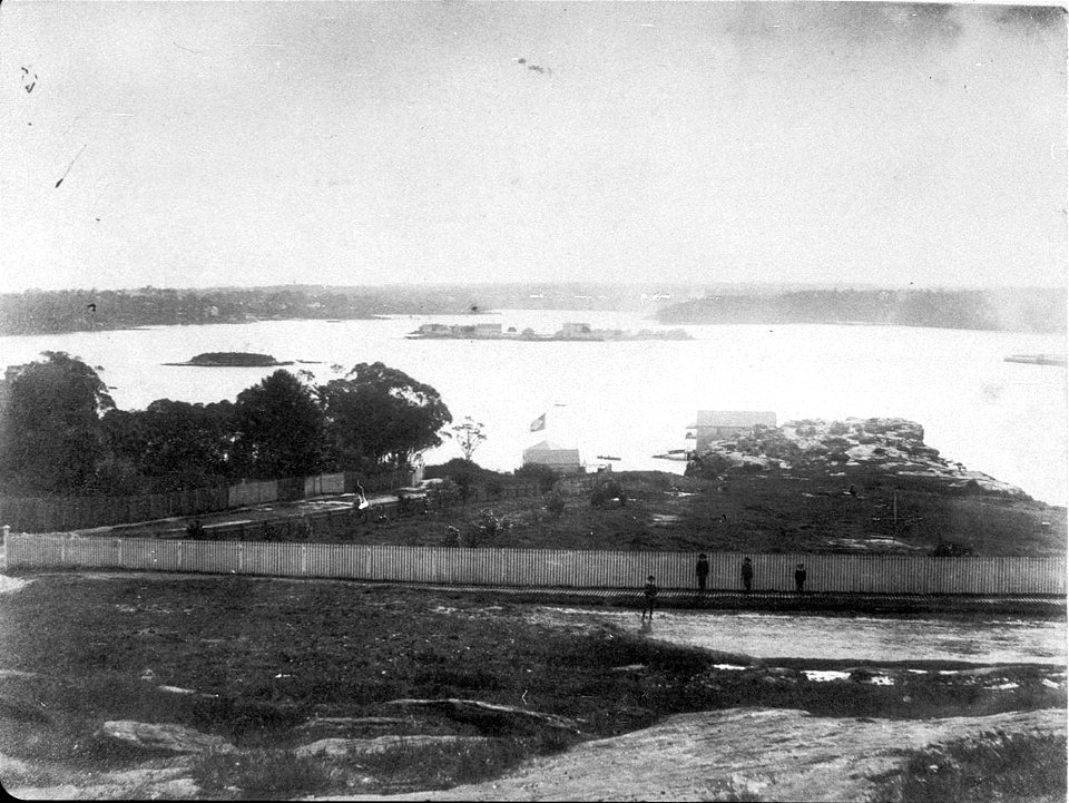 RAN Armament Depot Spectacle Island - View from Elkington Park looking to Spectacle Island - Balmain, NSW. c. 1888