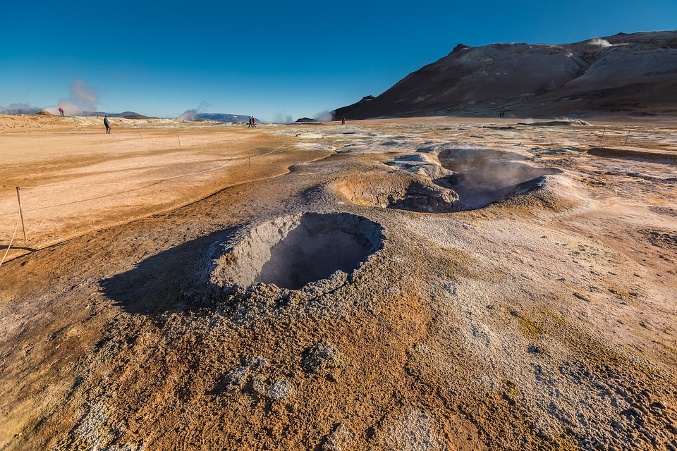 Volcanic bubbling mud pool Namaskaro Hverarond Iceland