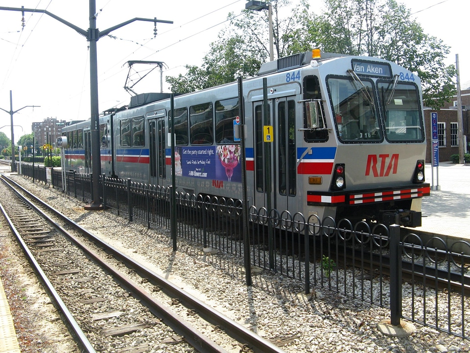 Cleveland RTA light rail car at Shaker Square station
