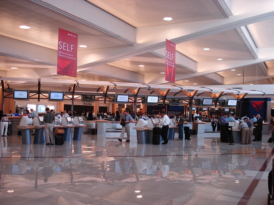 manned ticketing counters for Delta, Atlanta