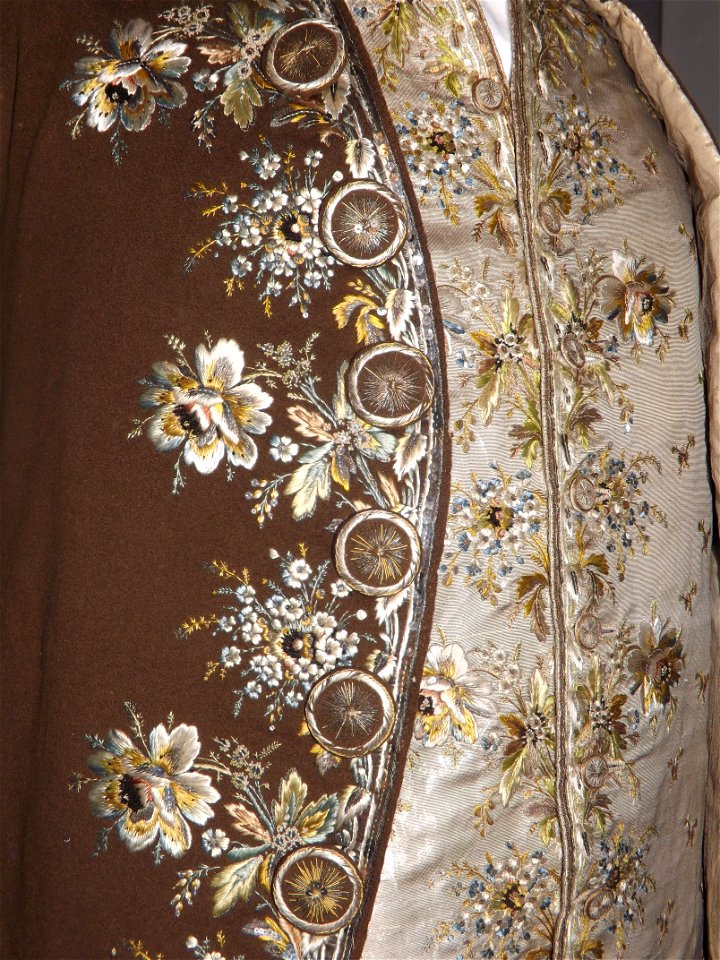 Jacket detail embroidery from Prince Charles Edward' Stuart's alleged Jacket and Waistcoat, Inverness Museum photo