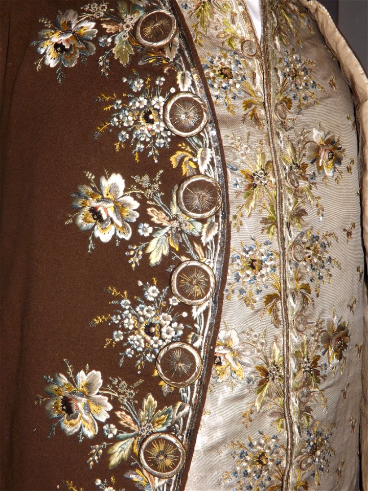 Jacket detail  embroidery from Prince Charles Edward' Stuart's alleged Jacket and Waistcoat,  Inverness Museum