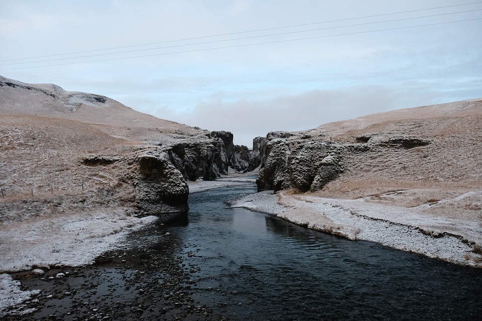 Hraunfossar, a waterfall formed by rivulets streaming