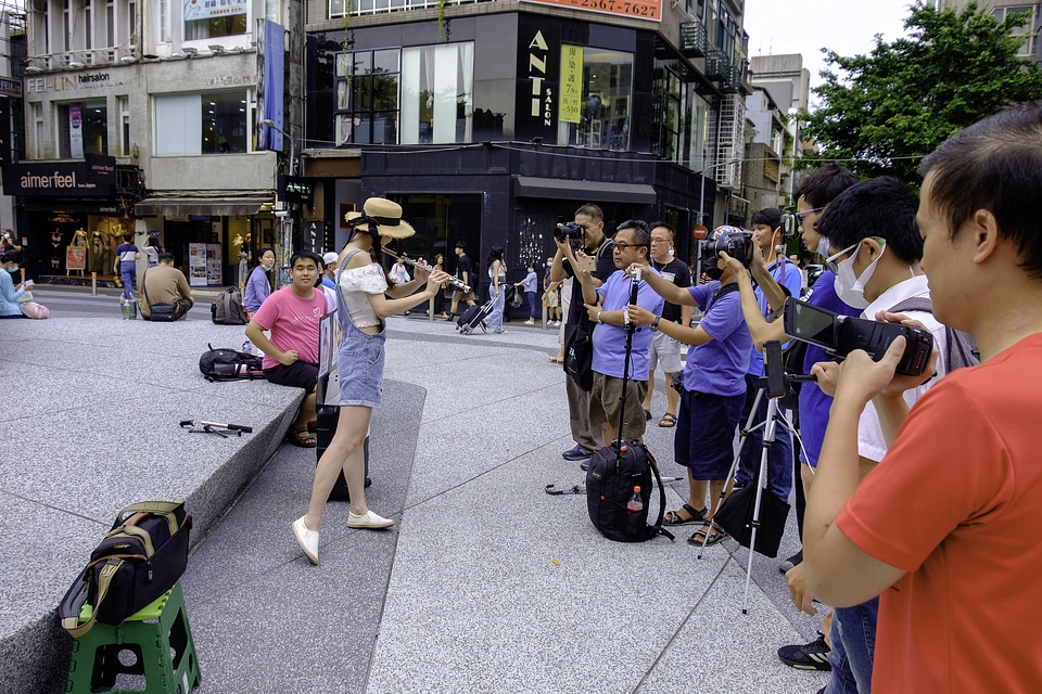 Young Female Musician Busking Playing Plot