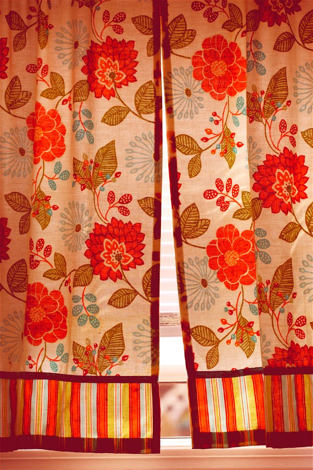 Orange Floral Kitchen Window Curtains 2021