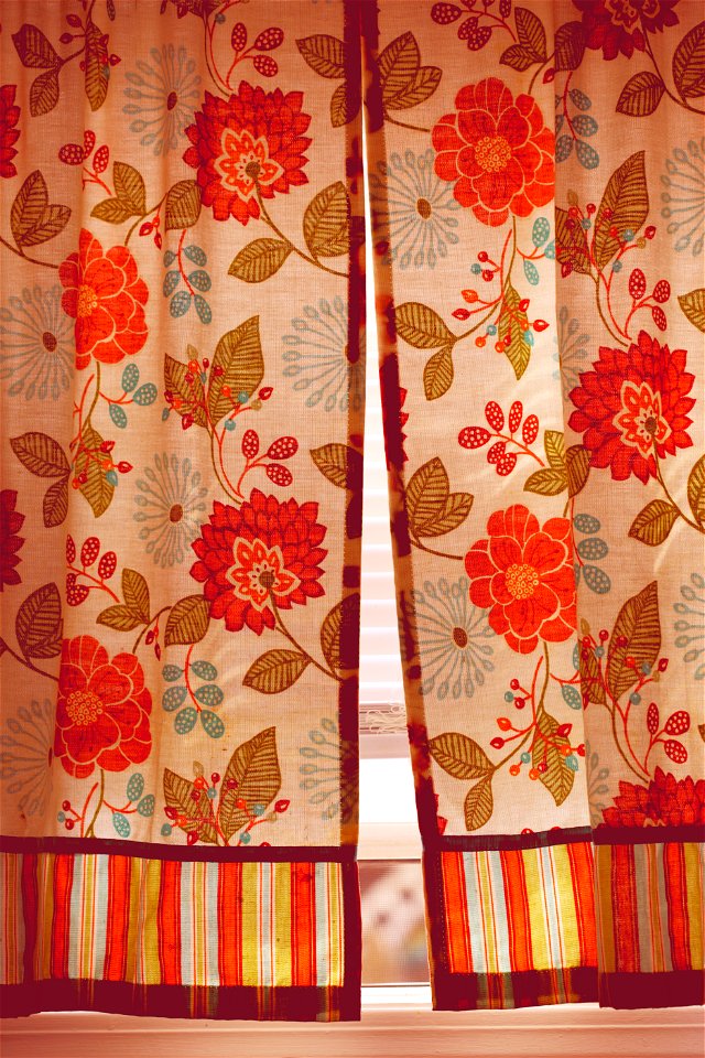 Orange Floral Kitchen Window Curtains 2021 photo