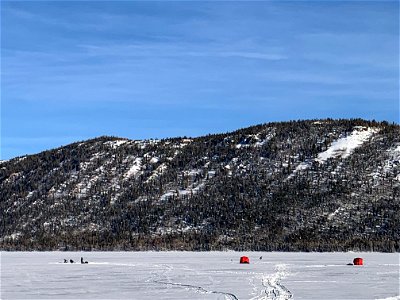 Ice Fishing Huts at the Fish Lake photo